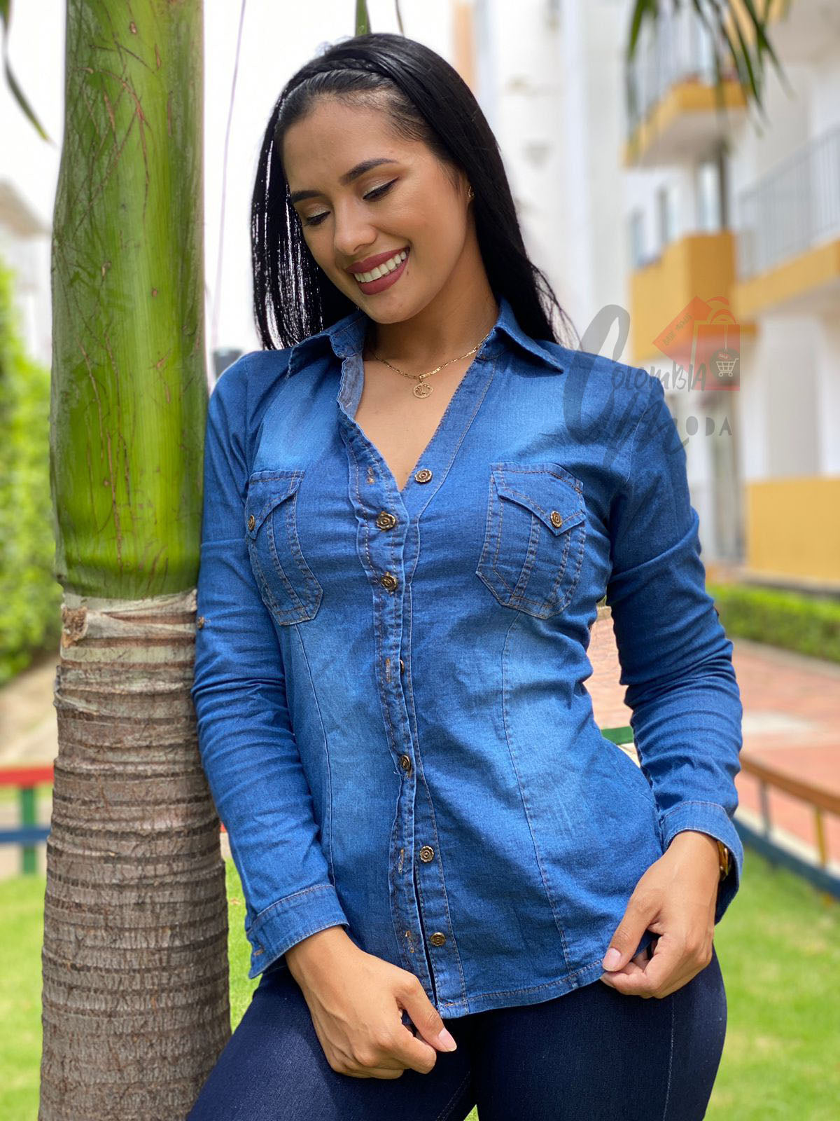 Camisa jeans mujer clásica H167