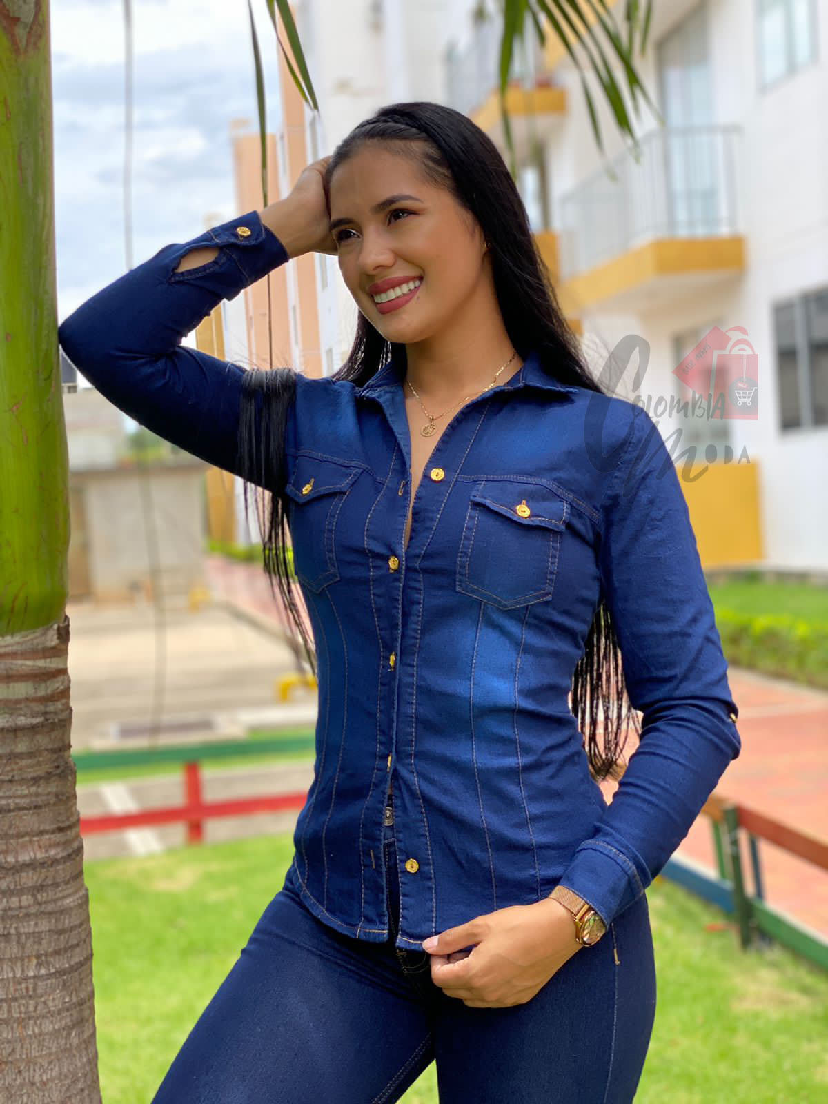 Camisa jeans mujer clásica H167